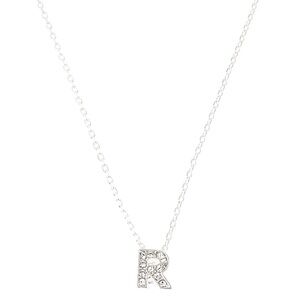 Silver Embellished Initial Pendant Necklace - R